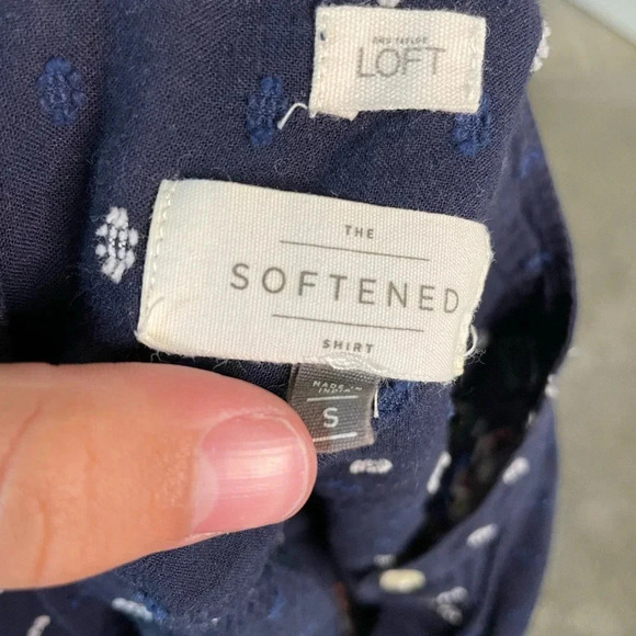 Loft The Softened Shirt Navy Floral Embroidered Button Down Top - Picture 8 of 11